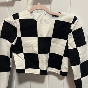 Zara Checkerboard Crop Top XS AS SEEN ON WEDNESDAY